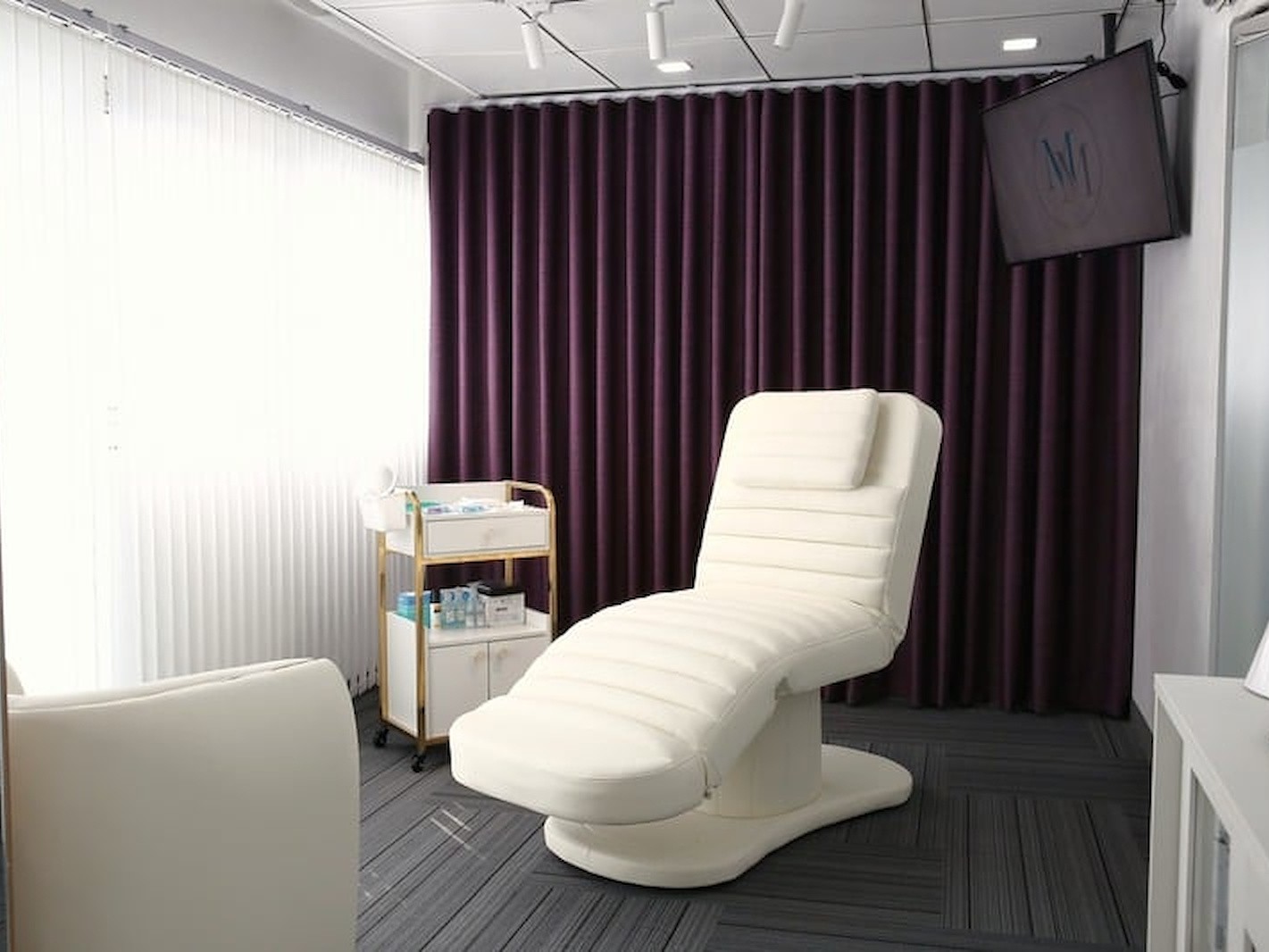 A treatment room at the clinic, prepared and empty.